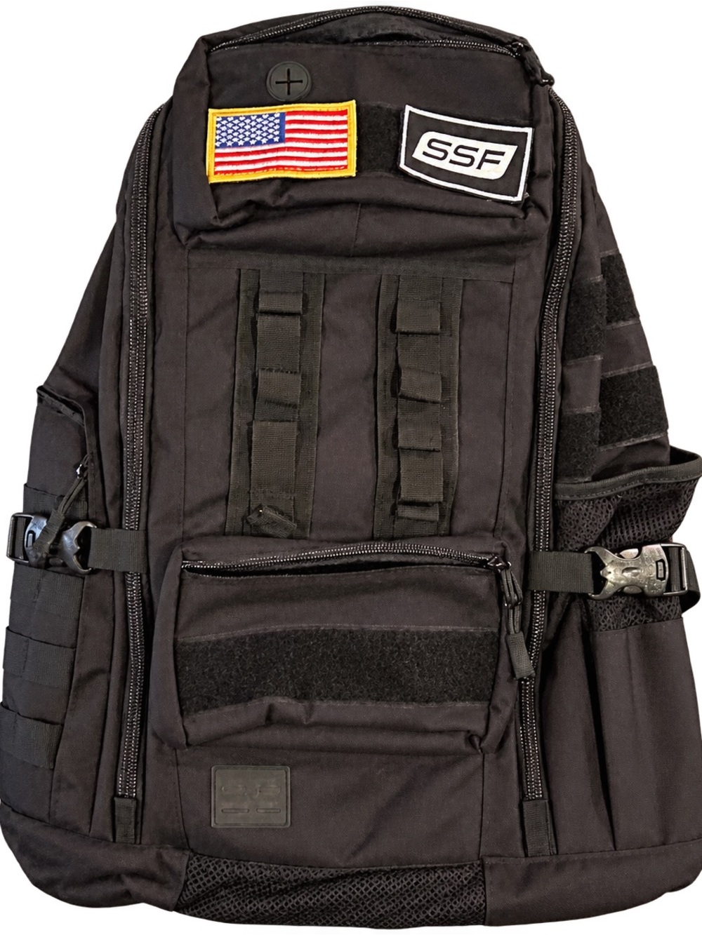 SSF Brand Black Tactical Men's Backpack with removable American Flag Patch